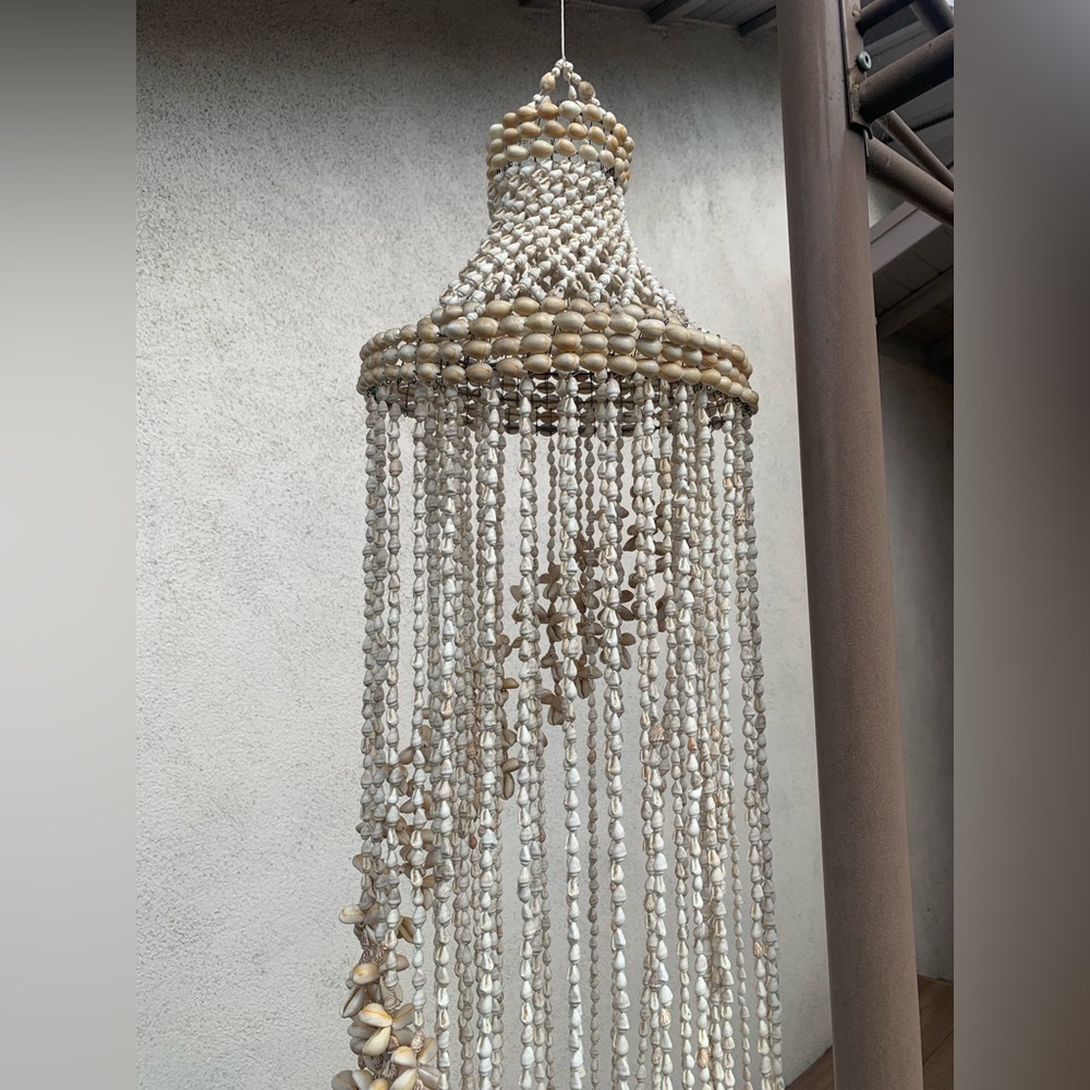 Vintage Boho Spiral Cowrie Shell Chandelier 72” - Picture 3 of 3